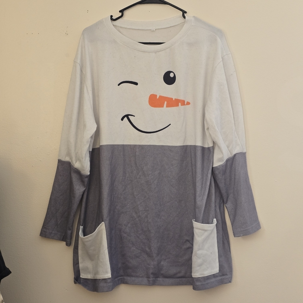 SHEIN Women's 1X White & Gray Long-Sleeve Snowman Tunic